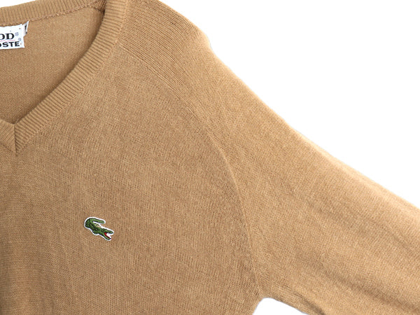 70s USA製 ラコステ Vネック アクリル ニット セーター メンズ レディース M / 古着 ヴィンテージ ワンポイント ワニ 刺繍 無地 ブラウン
