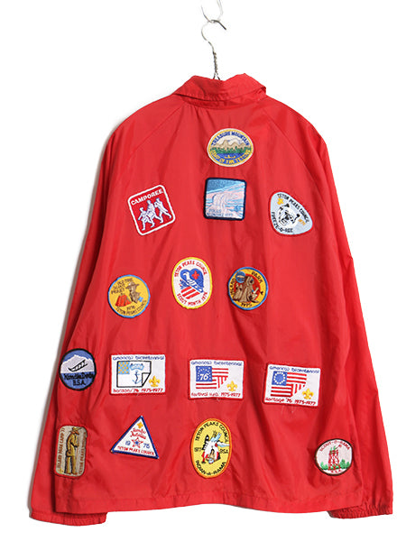70s ★ BSA ボーイスカウト ワッペン ナイロン コーチ ジャケット メンズ L 古着 ヴィンテージ 星条旗 パッチ ジャンパー ブルゾン 薄手 赤