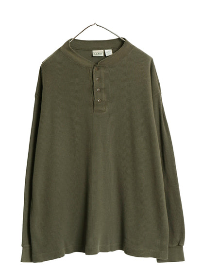 90s USA製 エルエルビーン ヘンリーネック 長袖 サーマル Tシャツ XL / オールド アンダーシャツ ワッフル ロンT インナー カットソー 無地