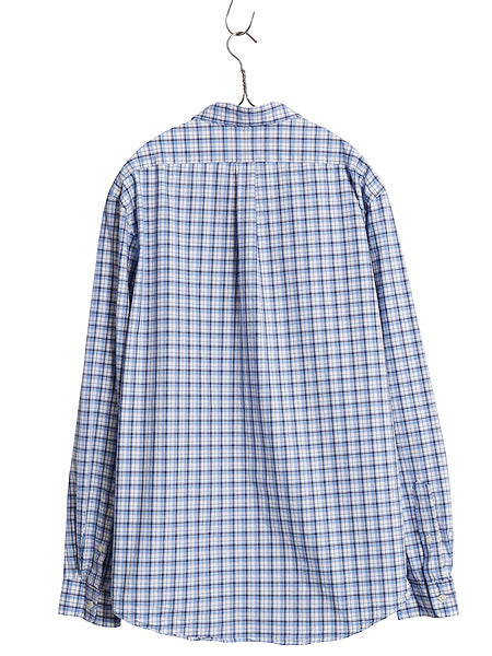 ポロ ラルフローレン チェック 長袖 ボタンダウン シャツ メンズ XL / コットン ストレッチ ワイシャツ スリム 大きいサイズ 細身 ブルー