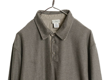 エルエルビーン 長袖 ポロシャツ メンズ XL 古着 長袖シャツ コットン ヘリンボーン 織り ストライプ ボックス カットソー 大きいサイズ