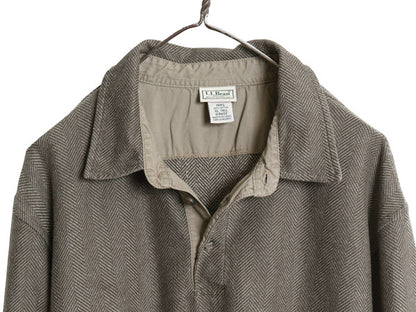 エルエルビーン 長袖 ポロシャツ メンズ XL 古着 長袖シャツ コットン ヘリンボーン 織り ストライプ ボックス カットソー 大きいサイズ