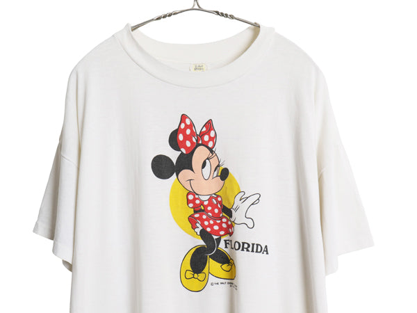 80s USA製 ミニー イラスト プリント Tシャツ メンズ レディース XL 程 ヴィンテージ キャラクター ディズニー ミッキー 大きいサイズ 白