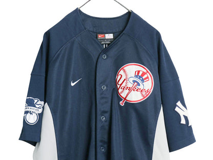 ヤンキース ベースボール シャツ メンズ L / MLB オフィシャル ナイキ スウッシュ 大リーグ ユニフォーム ゲームシャツ 半袖シャツ 重ね着