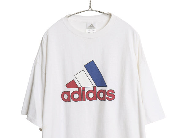 00s アディダス ロゴ プリント Tシャツ メンズ XL / オールド カットソー ヘビーウェイト コットン クルーネック シンプル 白 大きいサイズ