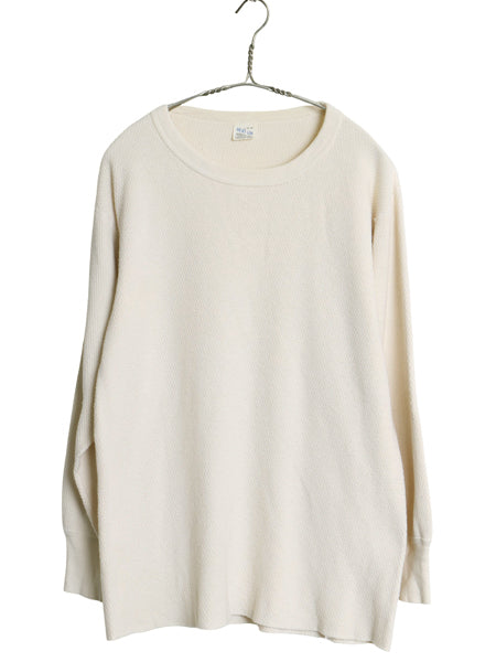 70s 長袖 サーマル Tシャツ メンズ L 古着 ヴィンテージ クルーネック アンダーシャツ インナー ロンT ワッフル 100% コットン ナチュラル