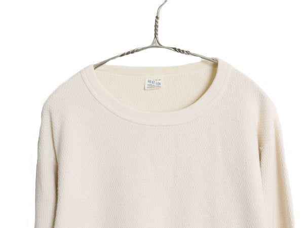 70s 長袖 サーマル Tシャツ メンズ L 古着 ヴィンテージ クルーネック アンダーシャツ インナー ロンT ワッフル 100% コットン ナチュラル