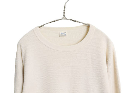 70s 長袖 サーマル Tシャツ メンズ L 古着 ヴィンテージ クルーネック アンダーシャツ インナー ロンT ワッフル 100% コットン ナチュラル