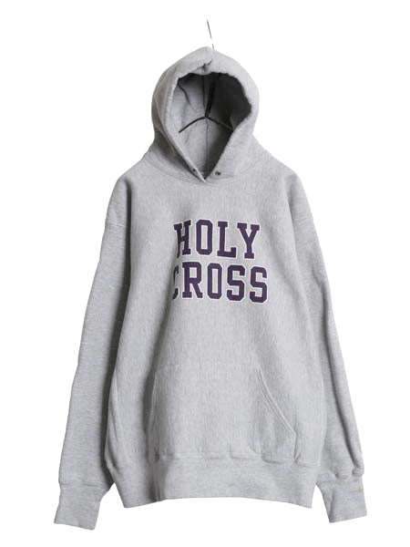 90s USA製 2段 カレッジ プリント スウェット フード パーカー メンズ  XL / オールド リバース タイプ トレーナー プルオーバー 裏起毛 灰