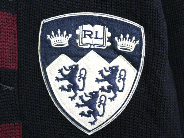 ポロ ラルフローレン ショールカラー ニットカーディガン メンズ S 古着 メリノ ウール セーター 前開き フェルト ワッペン ヘビーウェイト