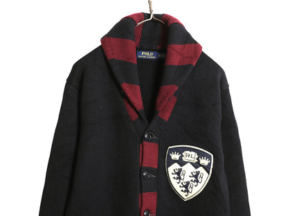 ポロ ラルフローレン ショールカラー ニットカーディガン メンズ S 古着 メリノ ウール セーター 前開き フェルト ワッペン ヘビーウェイト