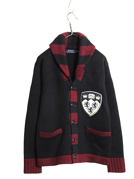 ポロ ラルフローレン ショールカラー ニットカーディガン メンズ S 古着 メリノ ウール セーター 前開き フェルト ワッペン ヘビーウェイト