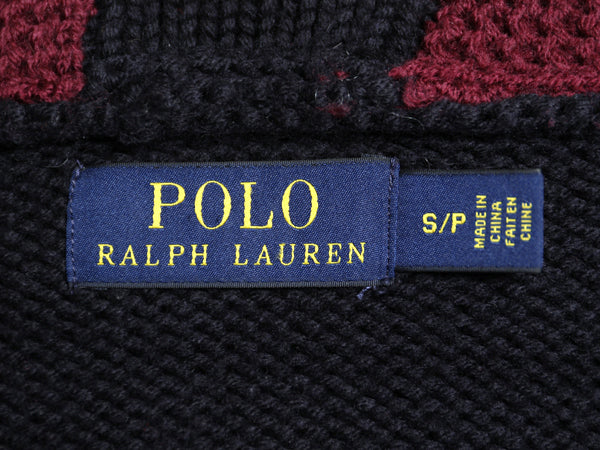 ポロ ラルフローレン ショールカラー ニットカーディガン メンズ S 古着 メリノ ウール セーター 前開き フェルト ワッペン ヘビーウェイト