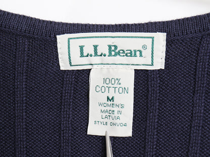 90s エルエルビーン コットン ニット カーディガン レディース M / 古着 オールド リブ編み セーター トップス 前開き 羽織り 無地 薄手 紺