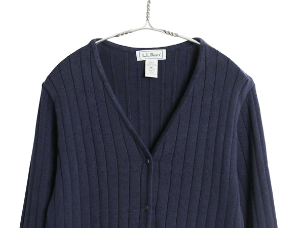 90s エルエルビーン コットン ニット カーディガン レディース M / 古着 オールド リブ編み セーター トップス 前開き 羽織り 無地 薄手 紺