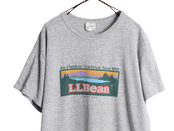 80s USA製 ★ エルエルビーン チャンピオン 別注 ロゴ プリント Tシャツ メンズ L / 古着 ヴィンテージ 88 12 ダブルネーム 霜降り グレー