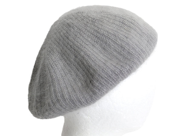 毛足 アンゴラ ウール ベレー帽 メンズ レディース フリーサイズ / 古着 無地 ベレー 帽子 ニット キャップ シンプル 防寒 あったか グレー