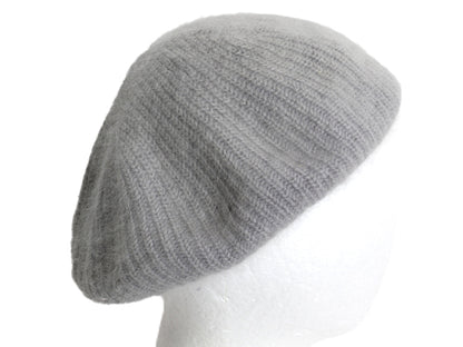 毛足 アンゴラ ウール ベレー帽 メンズ レディース フリーサイズ / 古着 無地 ベレー 帽子 ニット キャップ シンプル 防寒 あったか グレー