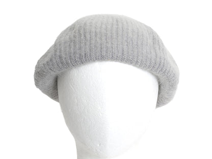 毛足 アンゴラ ウール ベレー帽 メンズ レディース フリーサイズ / 古着 無地 ベレー 帽子 ニット キャップ シンプル 防寒 あったか グレー