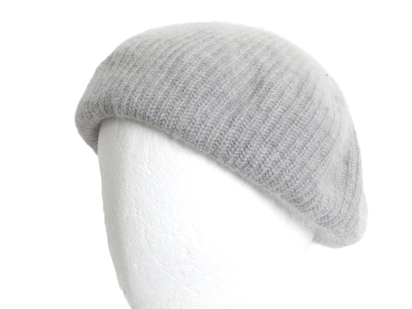 毛足 アンゴラ ウール ベレー帽 メンズ レディース フリーサイズ / 古着 無地 ベレー 帽子 ニット キャップ シンプル 防寒 あったか グレー
