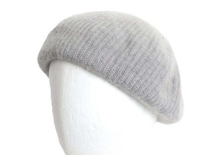毛足 アンゴラ ウール ベレー帽 メンズ レディース フリーサイズ / 古着 無地 ベレー 帽子 ニット キャップ シンプル 防寒 あったか グレー