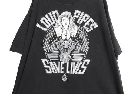 90s USA製 ★ ピンナップガール イラスト プリント Tシャツ メンズ XL 古着 オールド バイク ハーレーダビッドソン 大きいサイズ ブラック