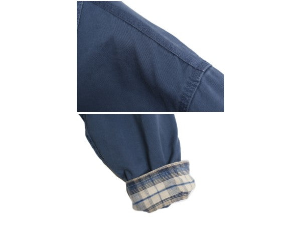 00s エルエルビーン コットン ツイル 長袖 シャツ メンズ L / オールド アウトドア チェック フランネル ライナー付き ジャケット 無地 紺