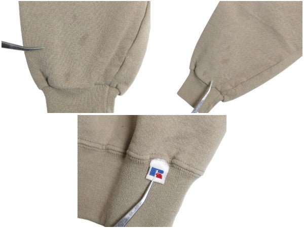 90s ラッセル 2段 ロゴ 刺繍 スウェット メンズ レディース XL 古着 オールド トレーナー 裏起毛 前V クルーネック 大きいサイズ シンプル