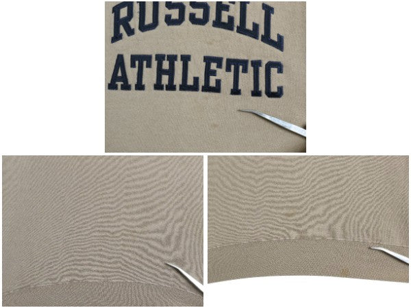 90s ラッセル 2段 ロゴ 刺繍 スウェット メンズ レディース XL 古着 オールド トレーナー 裏起毛 前V クルーネック 大きいサイズ シンプル