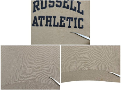 90s ラッセル 2段 ロゴ 刺繍 スウェット メンズ レディース XL 古着 オールド トレーナー 裏起毛 前V クルーネック 大きいサイズ シンプル