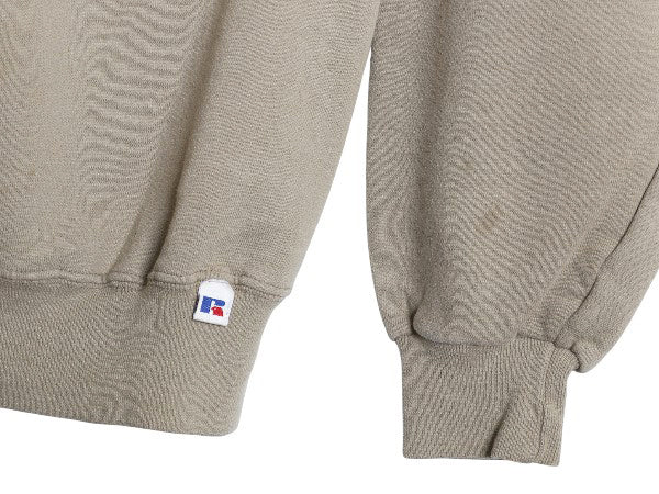 90s ラッセル 2段 ロゴ 刺繍 スウェット メンズ レディース XL 古着 オールド トレーナー 裏起毛 前V クルーネック 大きいサイズ シンプル