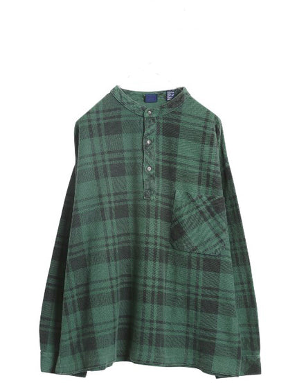 90s オールド ギャップ ヘンリーネック 鹿の子 長袖 Tシャツ メンズ XL オールド ロンT シャツ タイプ ポケット付き チェック 大きいサイズ
