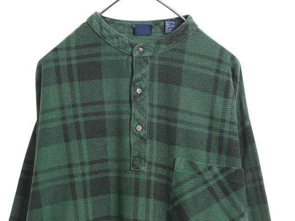 90s オールド ギャップ ヘンリーネック 鹿の子 長袖 Tシャツ メンズ XL オールド ロンT シャツ タイプ ポケット付き チェック 大きいサイズ