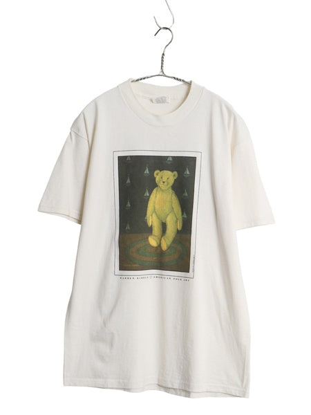 デッドストック 90s USA製 フォーク アート イラスト プリント Tシャツ メンズ レディース L / 新品 オールド グラフィック ベア アニマル 