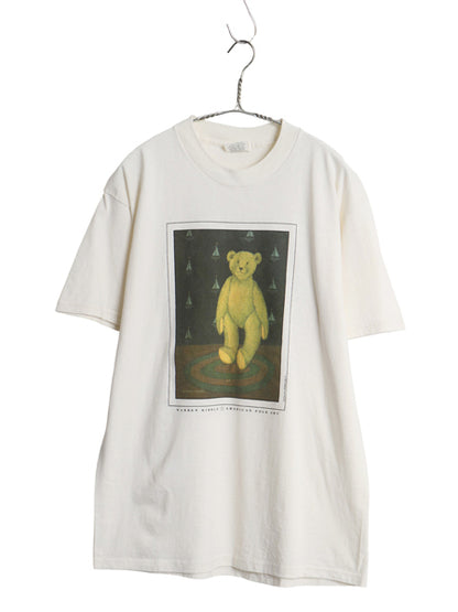 デッドストック 90s USA製 フォーク アート イラスト プリント Tシャツ メンズ レディース L / 新品 オールド グラフィック ベア アニマル 