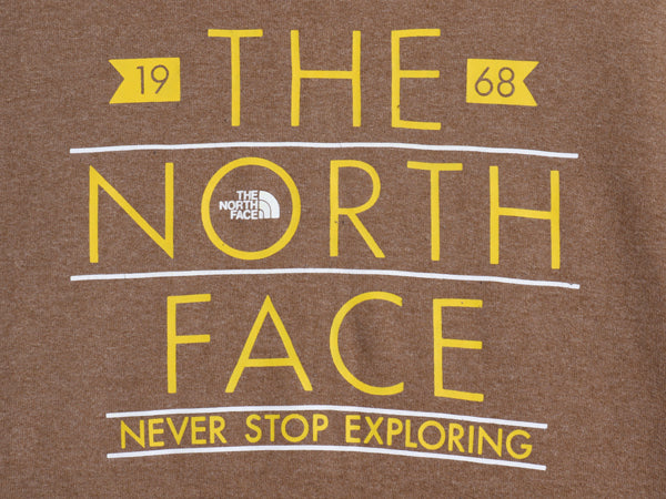 ノースフェイス プリント スウェット フード パーカー メンズ M アウトドア 裏起毛 プルオーバー トレーナー グラフィック ライト ブラウン