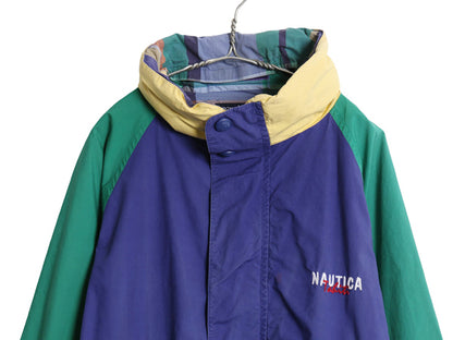 90s ノーティカ リバーシブル セーリング ジャケット メンズ XL / 古着 オールド チェック コットン フルジップ 収納 フード 大きいサイズ