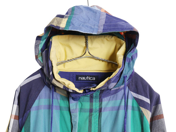 90s ノーティカ リバーシブル セーリング ジャケット メンズ XL / 古着 オールド チェック コットン フルジップ 収納 フード 大きいサイズ