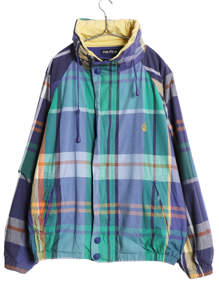 90s ノーティカ リバーシブル セーリング ジャケット メンズ XL / 古着 オールド チェック コットン フルジップ 収納 フード 大きいサイズ