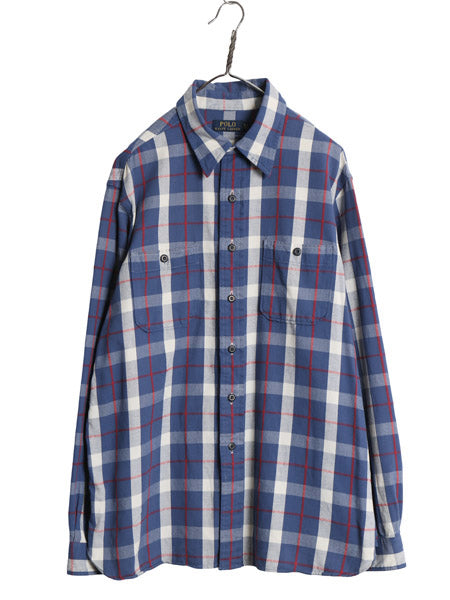 ラルフローレン チェック 長袖 シャツ メンズ XL / チンスト マチ付き ヴィンテージ ワーク モデル 大きいサイズ マルチカラー ポニー なし