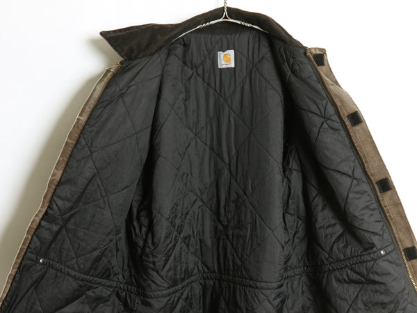90s カーハート トラディショナル コート メンズ XL 程/ オールド ワーク ダック ジャケット 中綿 キルティング ライナー ハーフ コート 茶