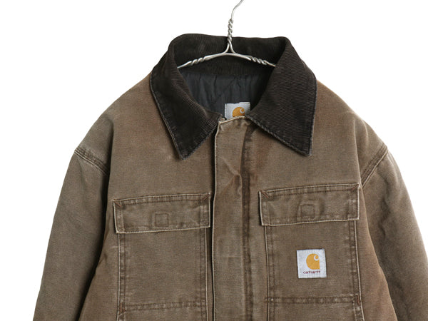 90s カーハート トラディショナル コート メンズ XL 程/ オールド ワーク ダック ジャケット 中綿 キルティング ライナー ハーフ コート 茶