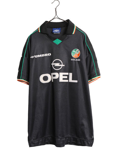 90s ☆ アンブロ アイルランド代表 サッカー ユニフォーム メンズ L オールド 1998 当時物 OPEL アウェイ フットボール シャツ ブラック 黒