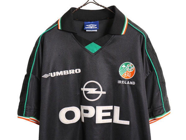 90s ☆ アンブロ アイルランド代表 サッカー ユニフォーム メンズ L オールド 1998 当時物 OPEL アウェイ フットボール シャツ ブラック 黒