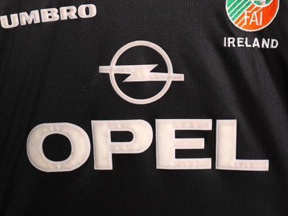 90s ☆ アンブロ アイルランド代表 サッカー ユニフォーム メンズ L オールド 1998 当時物 OPEL アウェイ フットボール シャツ ブラック 黒