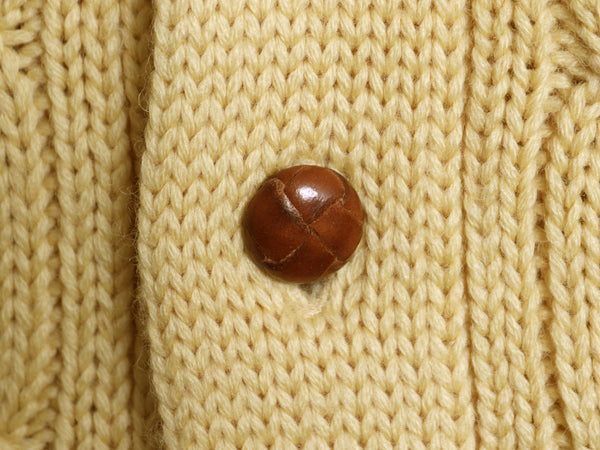 90s ポロ ラルフローレン ショールカラー ニットカーディガン メンズ M / オールド ウール ケーブル セーター 前開き ポケット付き 無地 黄