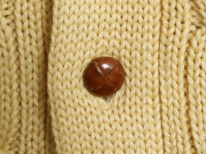 90s ポロ ラルフローレン ショールカラー ニットカーディガン メンズ M / オールド ウール ケーブル セーター 前開き ポケット付き 無地 黄