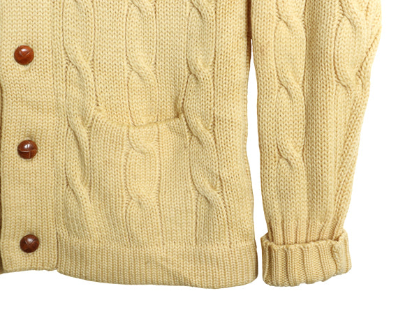 90s ポロ ラルフローレン ショールカラー ニットカーディガン メンズ M / オールド ウール ケーブル セーター 前開き ポケット付き 無地 黄