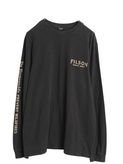 USA製 フィルソン 両面 プリント 長袖 Tシャツ メンズ L / アウトドア ロンT 袖プリント ベア アニマル キャラクター スモーキーベア 黒 