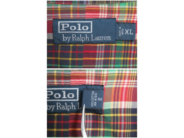 00s ラルフローレン マドラス チェック 長袖 シャツ メンズ XL 古着 オールド ポロ 薄手 コットン マルチカラー 大きいサイズ ポケット付き